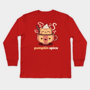 Pumpkin Spice Kawaii Kitty Kids Long Sleeve T-Shirt